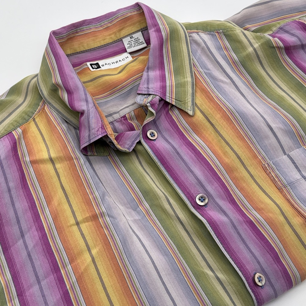 Bachrach Silk Blend Long Sleeve Button Up Shirt‎ Mens XL Colorful Striped